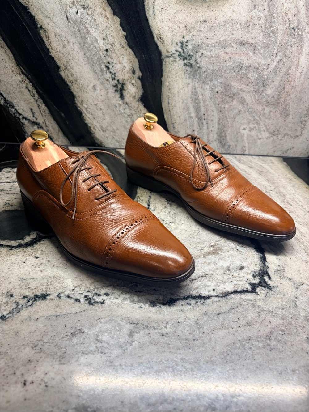 A.Testoni Black Label Brown Leather Cap Toe Oxford Men’s 8 UK 9 US Italy